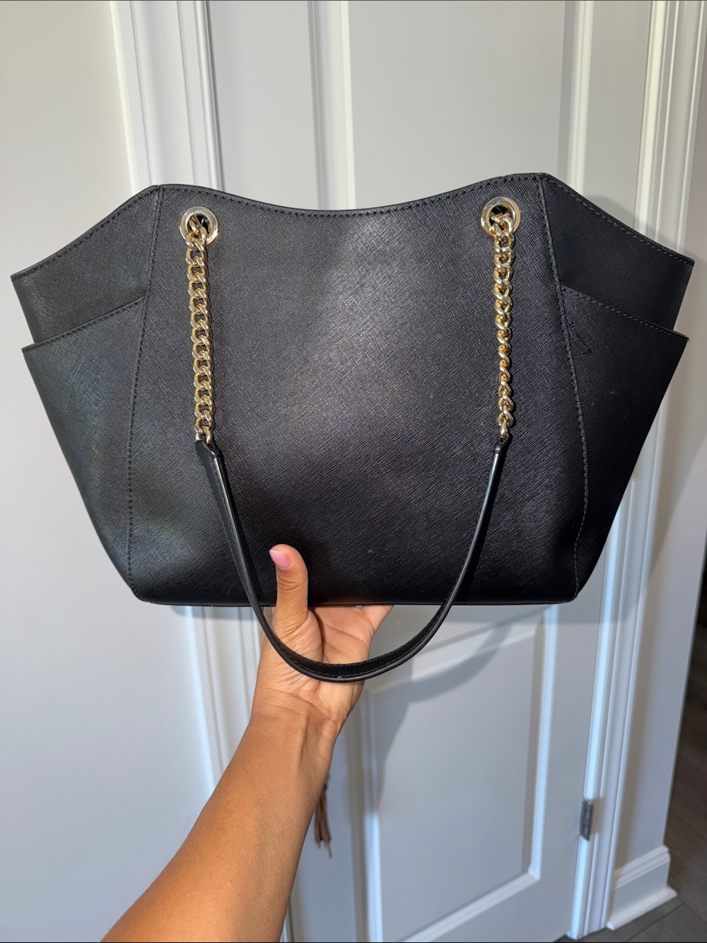 Michael Kors Black Saffiano Tote with Gold Chain Hardware - Picture 3 of 6